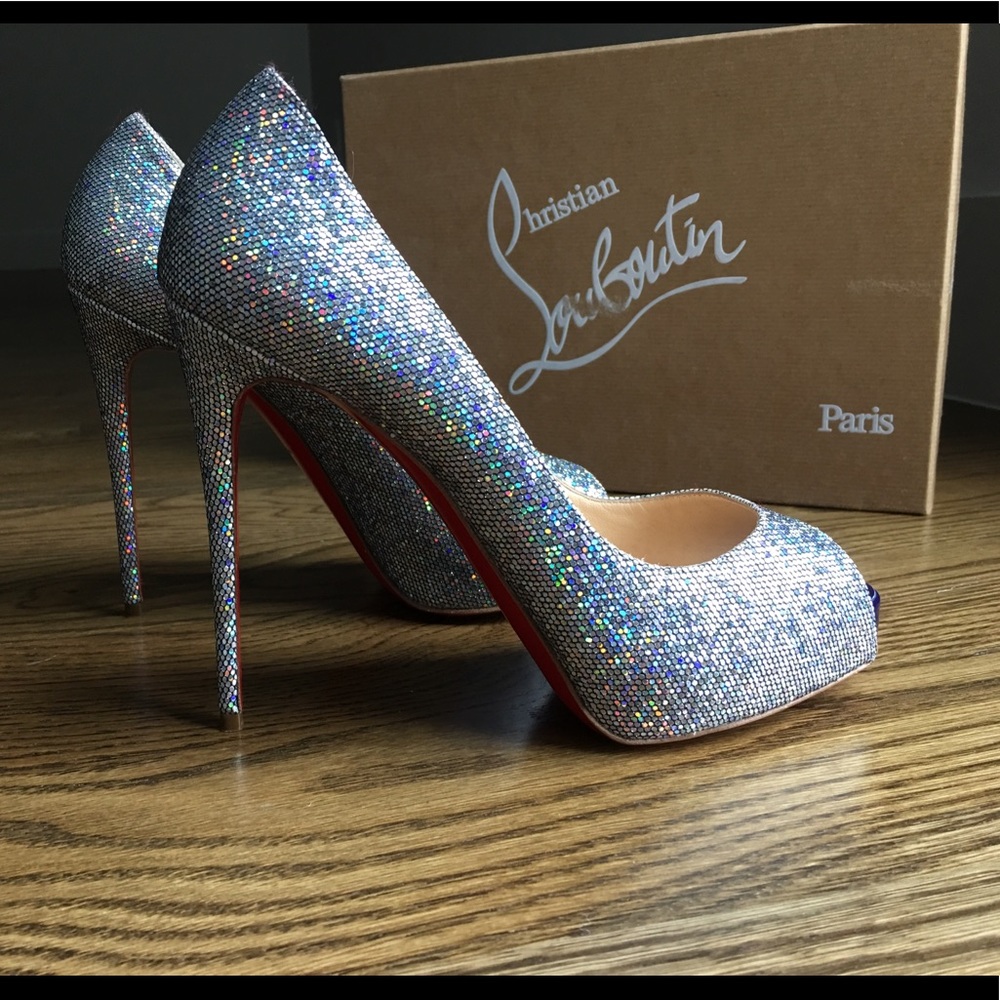 Christian Louboutin Glitter Disco Peep Pump 38